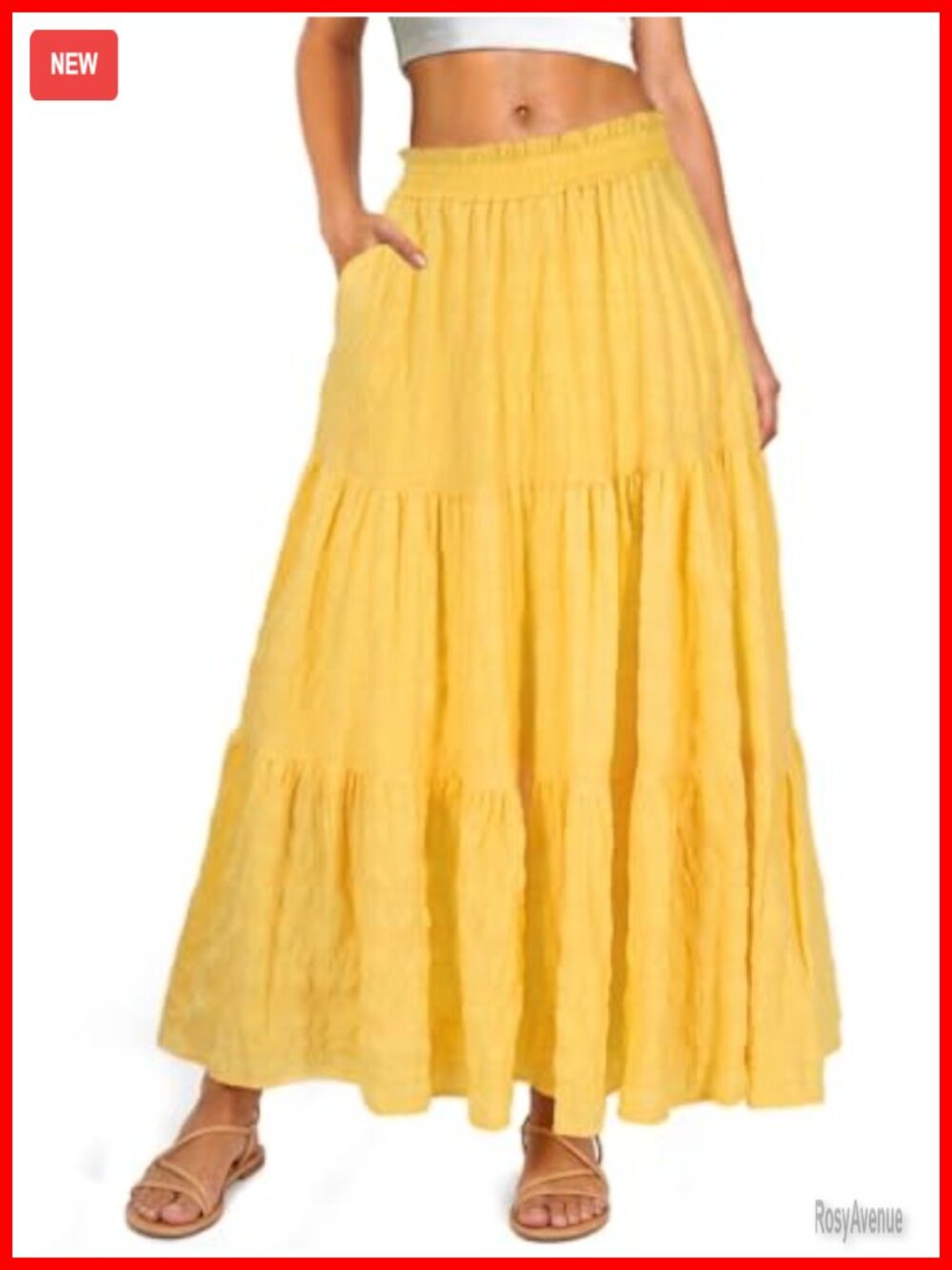 Boho Maxi Skirt Elastic High Waist A-Line Ruffle Tiered Beach Long Skirt